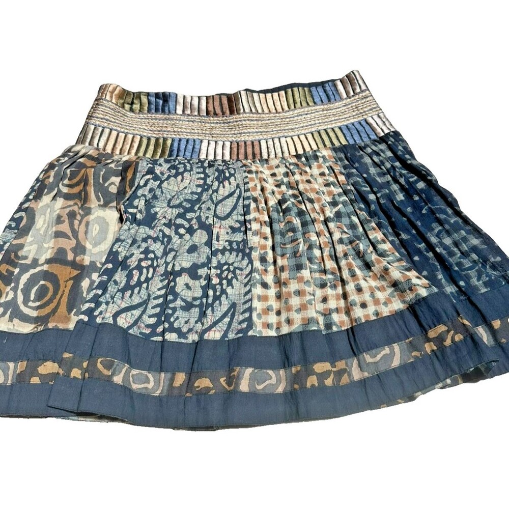 Ritu Kumar Pleated Mini Skirt Boho Indian Embroidered Glam Batik Block Print S
